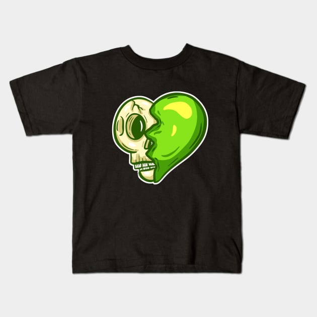 Cartoon Zombie Love Heart Valentines Day Halloween Illustration Kids T-Shirt by Squeeb Creative